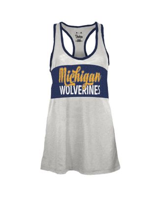 Women's White/Navy Michigan Wolverines Tracy Racerback Burnout Tank Top