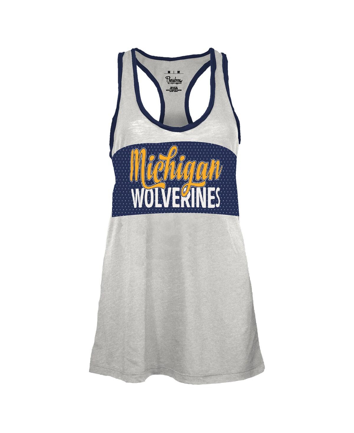 Pressbox Women's White/navy Michigan Wolverines Tracy Racerback Burnout Tank Top In Multi