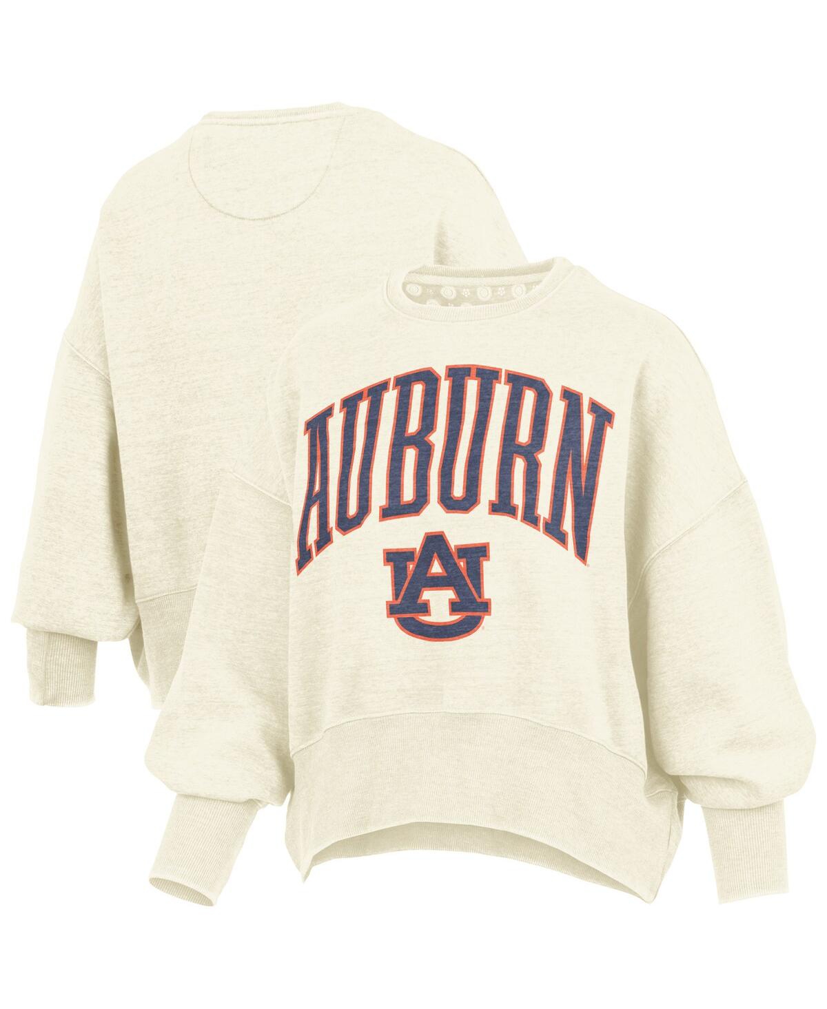Pressbox Women's Natural Auburn Tigers Oversized Waist-length Crewneck Sweatshirt In Brown