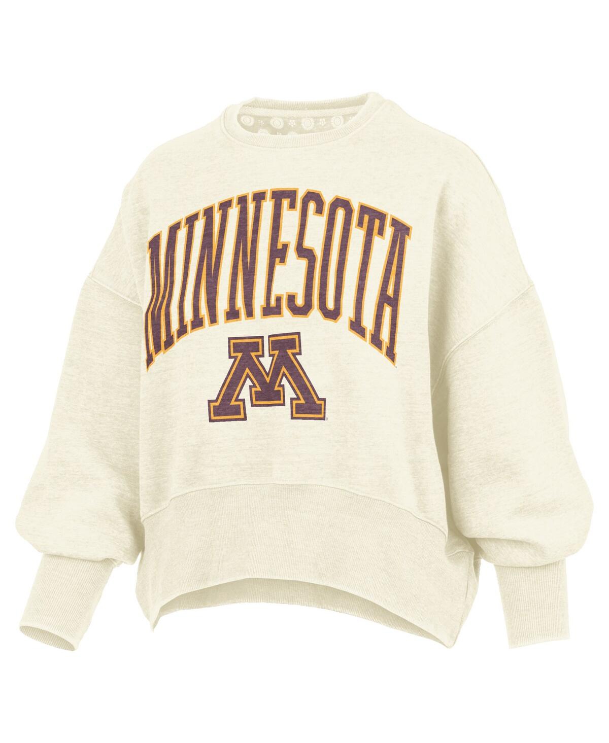 Pressbox Women's Natural Minnesota Golden Gophers Oversized Waist-length Crewneck Sweatshirt In Brown