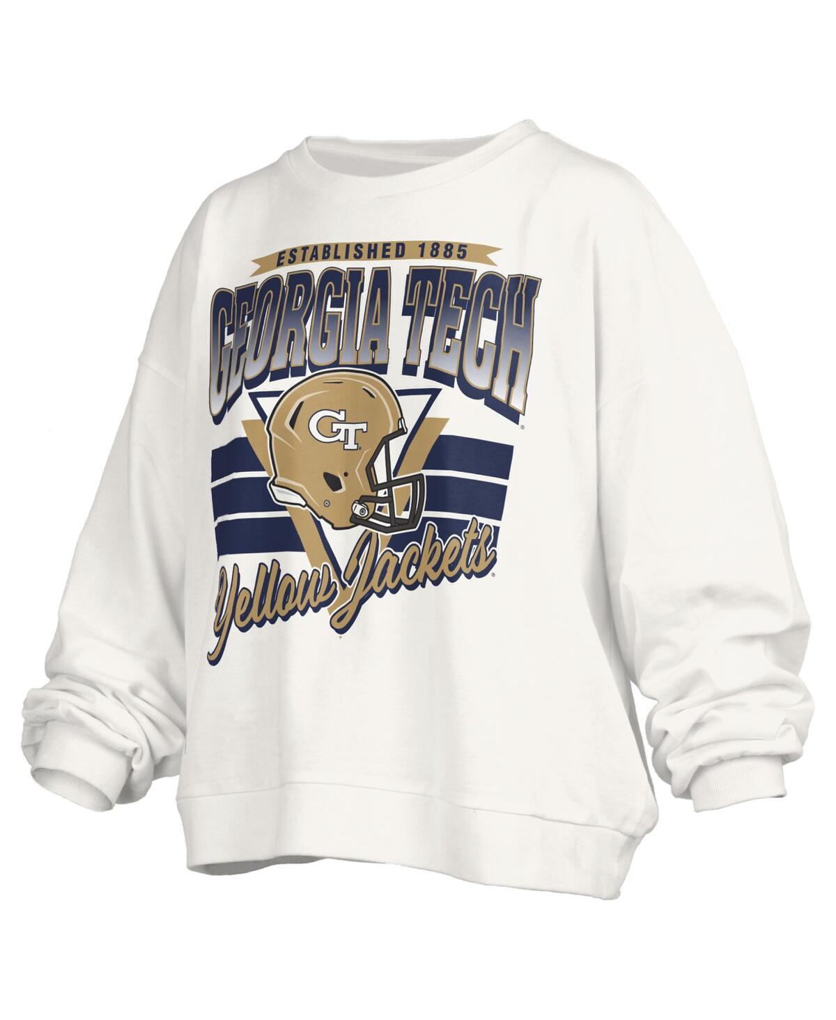 Pressbox White Georgia Tech Yellow Jackets Oversized Janice Retro Waist-length Pullover Sweatshirt In White