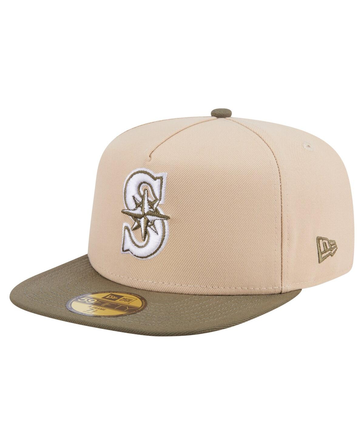 New Era Men's Light Beige/olive Seattle Mariners Two-tone Color Pack A-frame 59fifty Fitted Hat In Multi