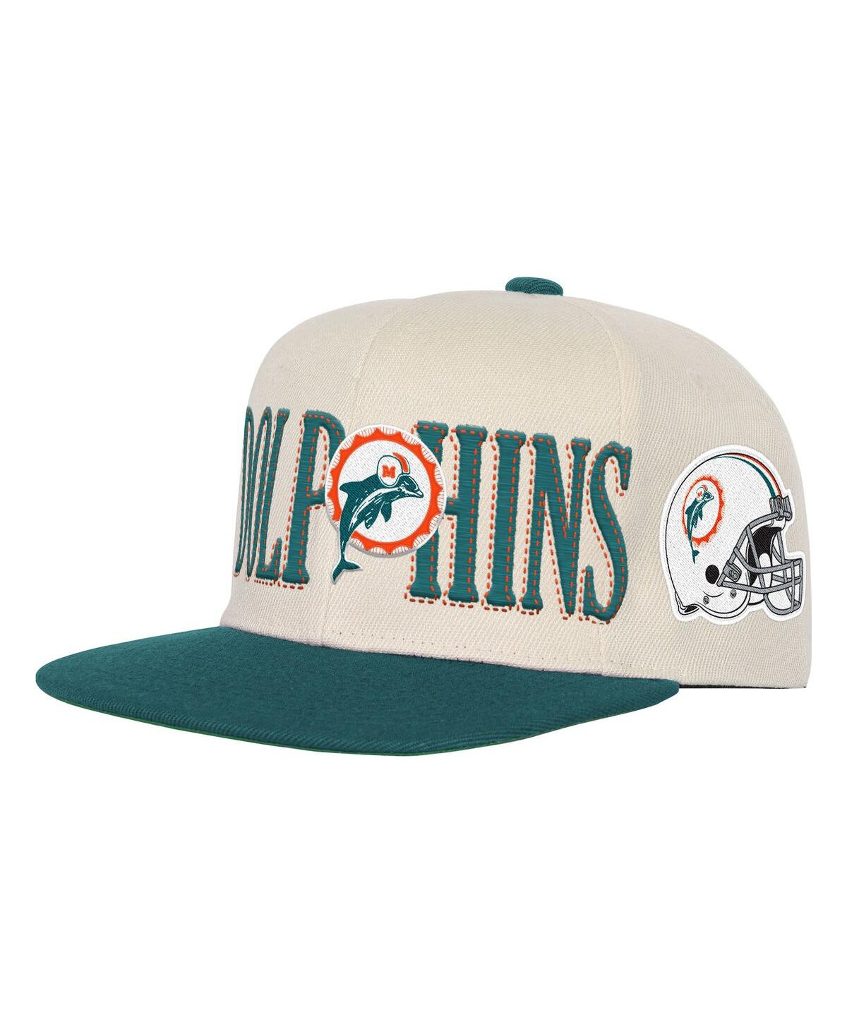 Mitchell & Ness Big Boys And Girls Cream/aqua Miami Dolphins Across The Board Vintage Snapback Hat In Multi