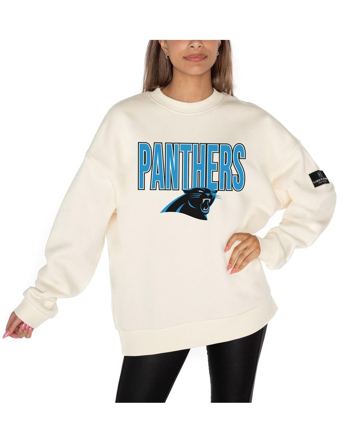 Gameday Couture Women's Cream Carolina Panthers Premium Fleece Oversized Drop Shoulder Pullover Sweatshirt In White