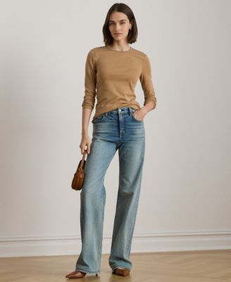 Petite Cotton Long-Sleeve Crewneck Top