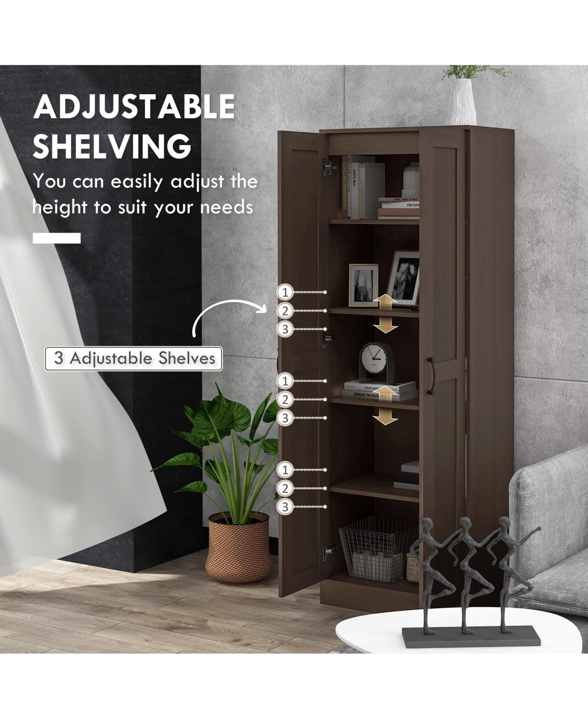 Homcom Storage Cabinet, Adjustable Shelves, Pantry Cupboard