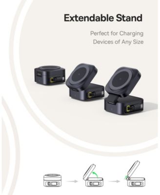 PicoGo Wireless Charger, Qi2 Certified 15W Magnetic Charger Stand with 65W Retractable Cable, 2-in-1 Wireless Charging Station for Tablet