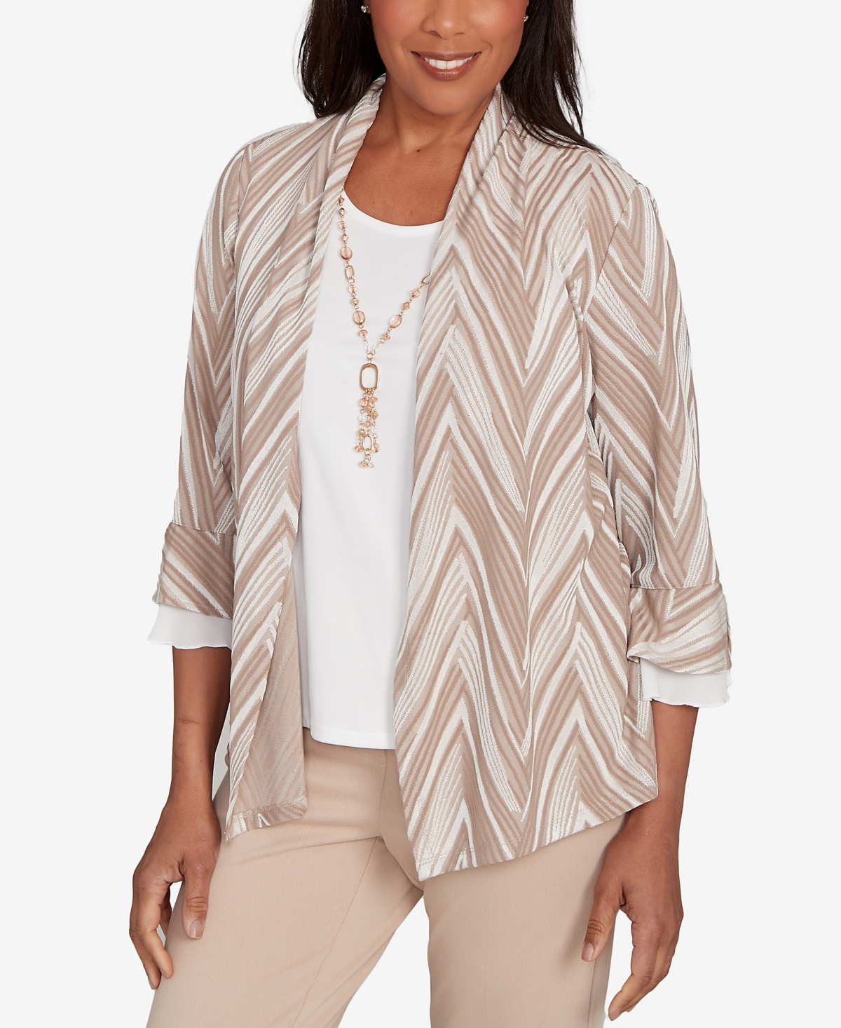 Alfred Dunner Petite Exploded Chevron Two In One Top In Multi