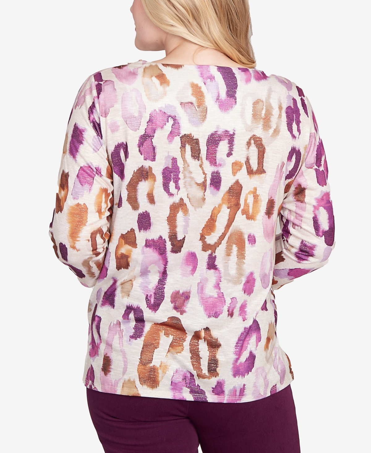 Alfred Dunner Petite Animal Print Knit Crewneck Top In Purple