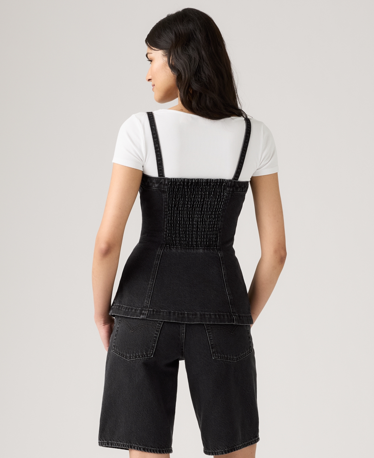 Levi's Tailored Bustier Denim Vest Top Jacket In Open Mind/black, Women's At Urban Outfitters In Black