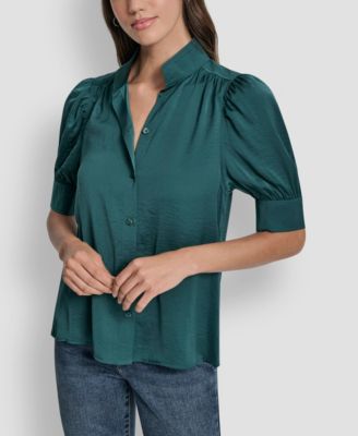 Women's Stand Collar Puff-Sleeve Shirt