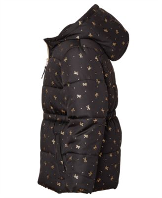 Toddler and Little Girls Foil Bow Puffer Jacket with Beanie