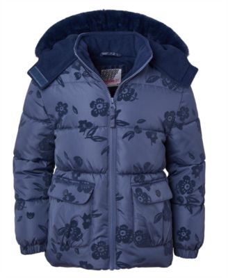 Toddler and Little Girls Flocked Floral Puffer Jacket