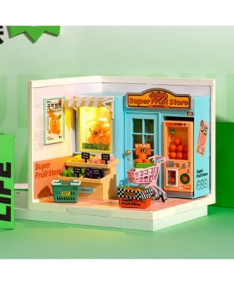 Building Model Kit Super Creator Super Fruit Store Plastic DIY Miniature House Kit, Multicolored, 6.4"6.4"6