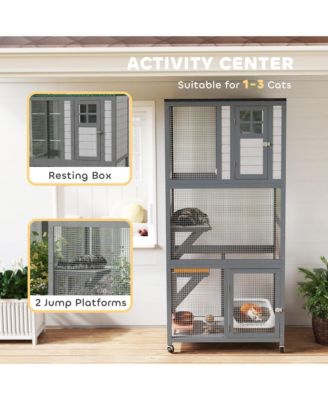 74" Wooden Outdoor Cat House Catio Outdoor Cat Enclosure, Dark