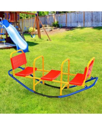 3-Seater Kids Teeter Totter with Backrest and Handrails for Ages 3–8