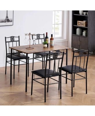 Wood-Top Farmhouse Dining Table with 4 Upholstered Chairs, 5-Piece Set