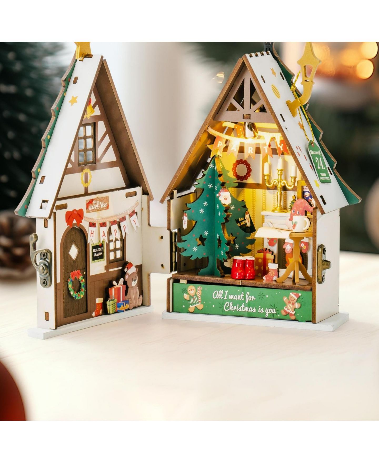 Детские конструкторы Robotime Twinkling Christmas House 99-Piece 3D Puzzle, Ages 14+ — фото 1
