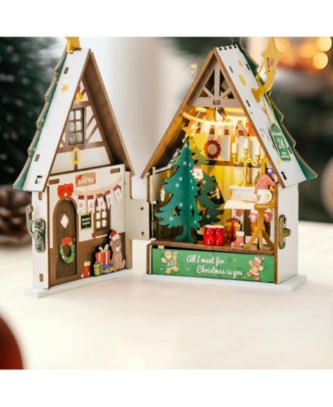 Детские конструкторы Robotime Twinkling Christmas House 99-Piece 3D Puzzle, Ages 14+
