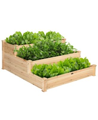 Outdoor Garden 3 Tier Wooden Elevated Raised Vegetable Planter Gardening Kit