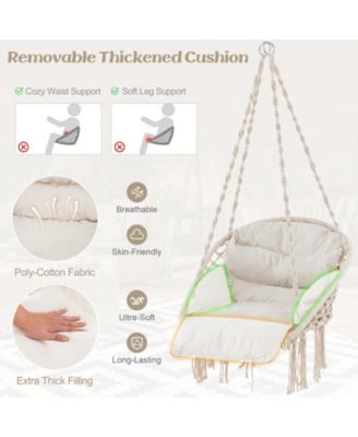 Boho Hanging Chair with Thick Cushion and Macrame Details