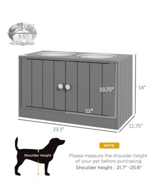 44in-L Gray Elevated Dog Bowls Storage Cabinet Raised Dog Bowl Stand Feeding Station