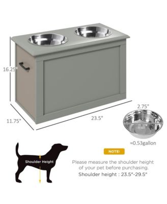 Gray Raised Pet Feeding Station Storage with 2 Stainless Steel Bowls for Large Dogs