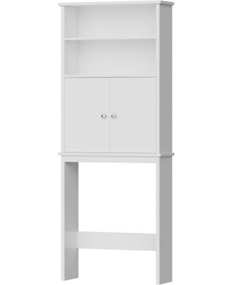 Over-Bathroom Storage Cabinet with Double Doors & Adjustable Shelf - White Freestanding Bathroom Organizer with Open Shelf