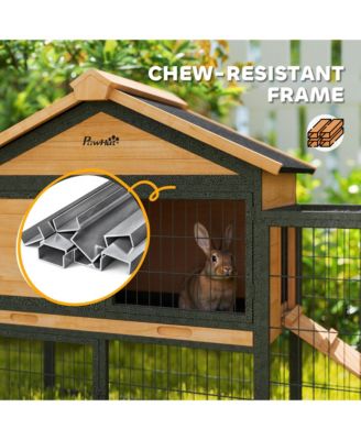 85" Rabbit Hutch Outdoor with Steel Run, Removable Plastic Tray