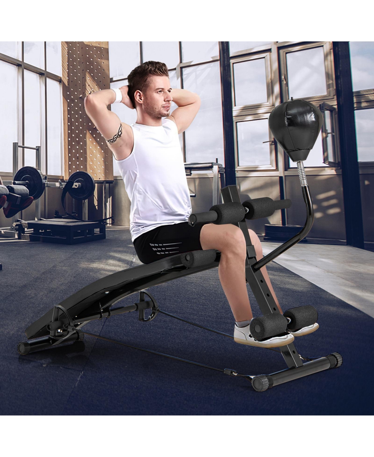 Akiudex Adjustable Sit Up Bench with Speedball and Resistance Bands for Home Workout