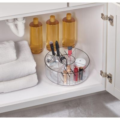Rotating Makeup Organizer with Dividers - Clear