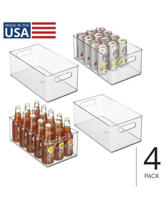 Plastic Stackable Fridge Bin with Handles, Set of 4, Clear, Made in USA