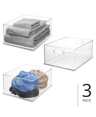 Plastic Pantry Storage Bin with Handles - Set of 3 - Clear
