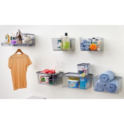 Large Wall-Mounted Open-Front Bin/Bracket, Set of 2, Clear, Made in USA