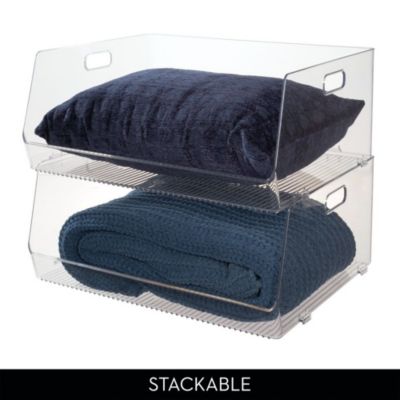 Stackable Open-Front Bin with Handles, Set of 2, Clear, Made in USA
