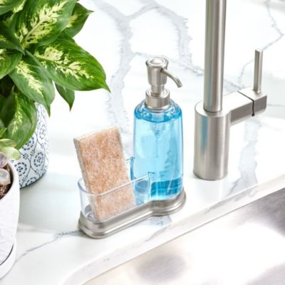 Plastic Kitchen Sink Caddy with Soap Dispenser - Clear/Brushed