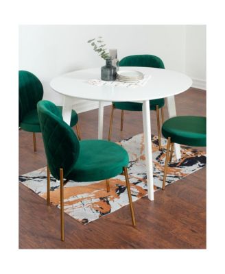 Amoa 5-Pc Dining Set, White Round Dining Table with 4 Chairs, Green