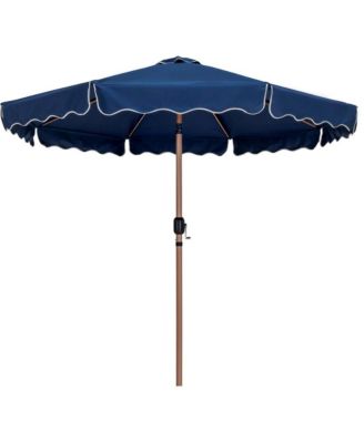 Amalfi Navy With Cream Piping / Matte White Metal Patio Umbrella with Base Sets