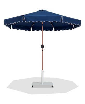Amalfi Navy With Cream Piping / Matte White Metal Patio Umbrella with Base Sets