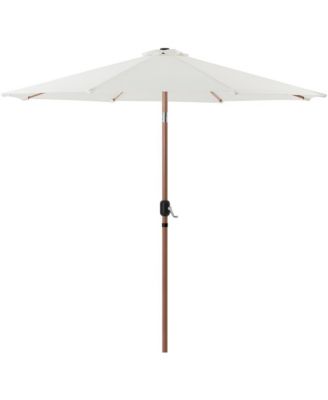 Fiji White Fabric / Teak Aluminum Patio Umbrella with Base Sets