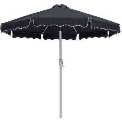 Amalfi Navy With Cream Piping / Matte White Metal Patio Umbrella with Base Sets
