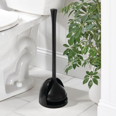 Compact Toilet Plunger with Holder for Bathroom - Black