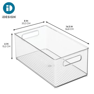 Plastic Stackable Fridge Bin with Handles, Set of 2, Clear, Made in USA