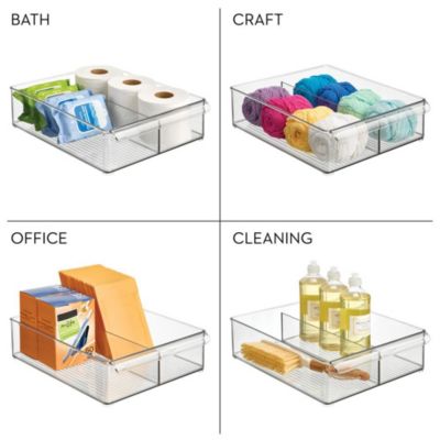 Divided Plastic Pantry Bin with Handle, Set of 2, Clear, Made in USA