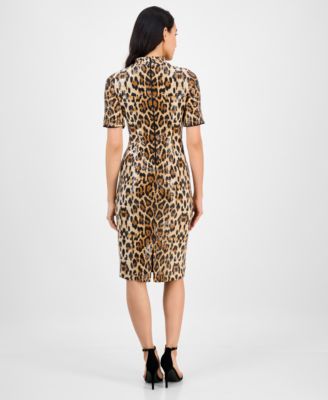Women's Sequined Animal-Print Short-Sleeve Bodycon Dress