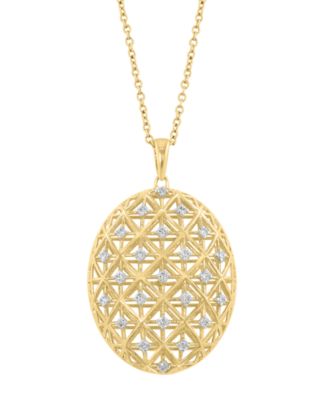 EFFY Collection - Diamond Lattice Openwork Oval 18" Pendant Necklace (1/4 ct. t.w.) in 14k Gold