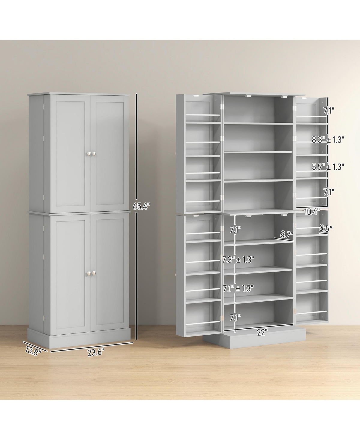 Homcom 65" Kitchen Pantry Cabinet with Adjustable Shelves Spick Racks