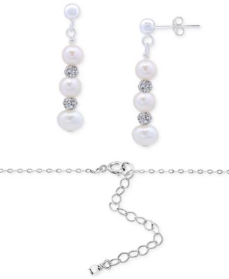 2-Pc. Set Freshwater Pearl & Crystal Vertical Pendant Necklace & Matching Drop Earrings in Sterling Silver, Macy's Exclusive