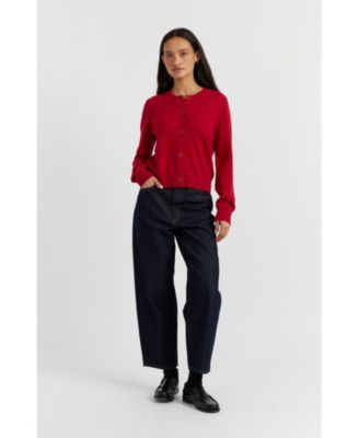 Women's Wool Cashmere Blend Crew Neck Cropped Cardigan