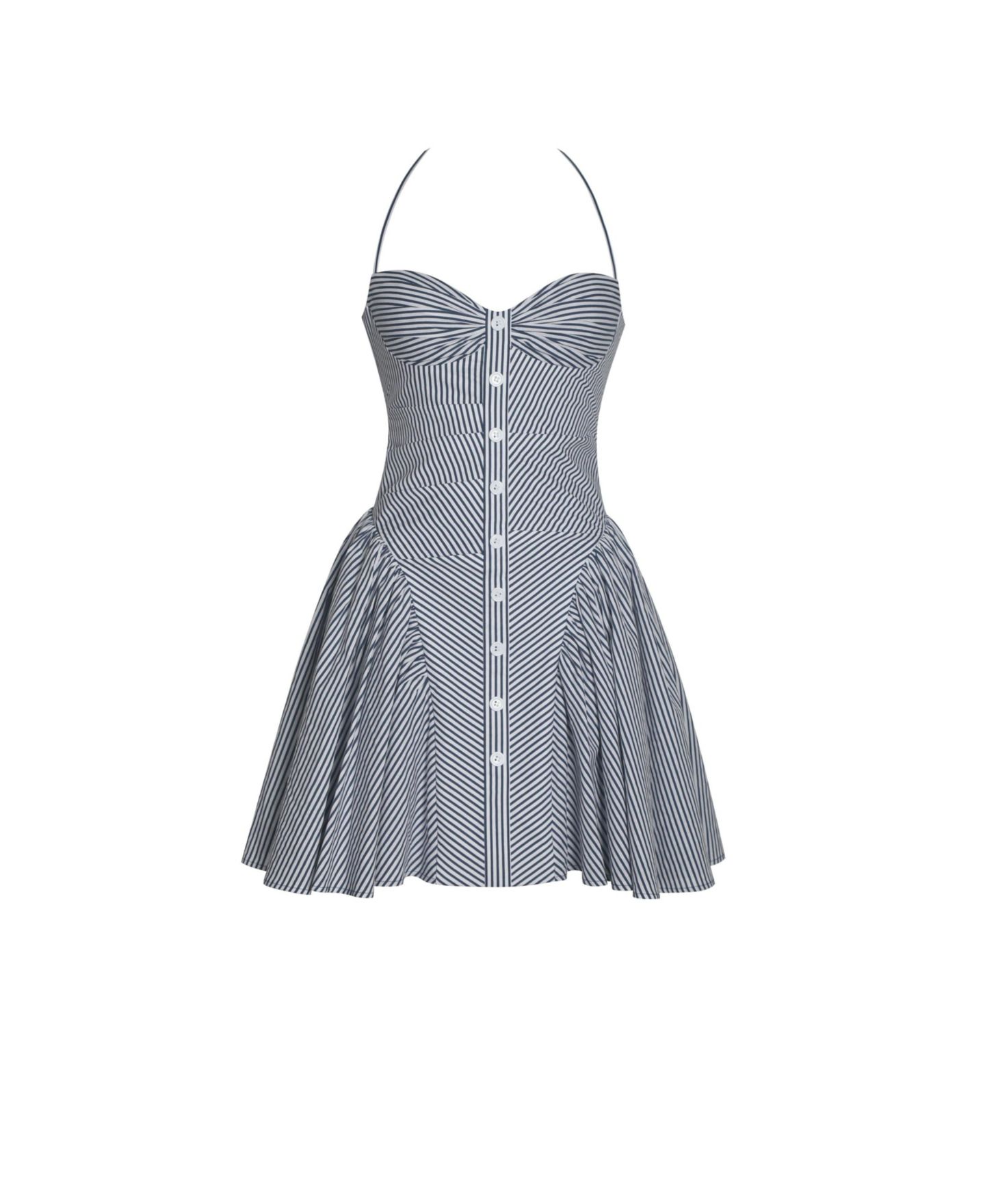 Женское платье Miss Circle Women Melody Navy Blue Railroad Stripe Halter Drop Waist Mini, цвет: Тёмно-синий белый полосатый — фото 10